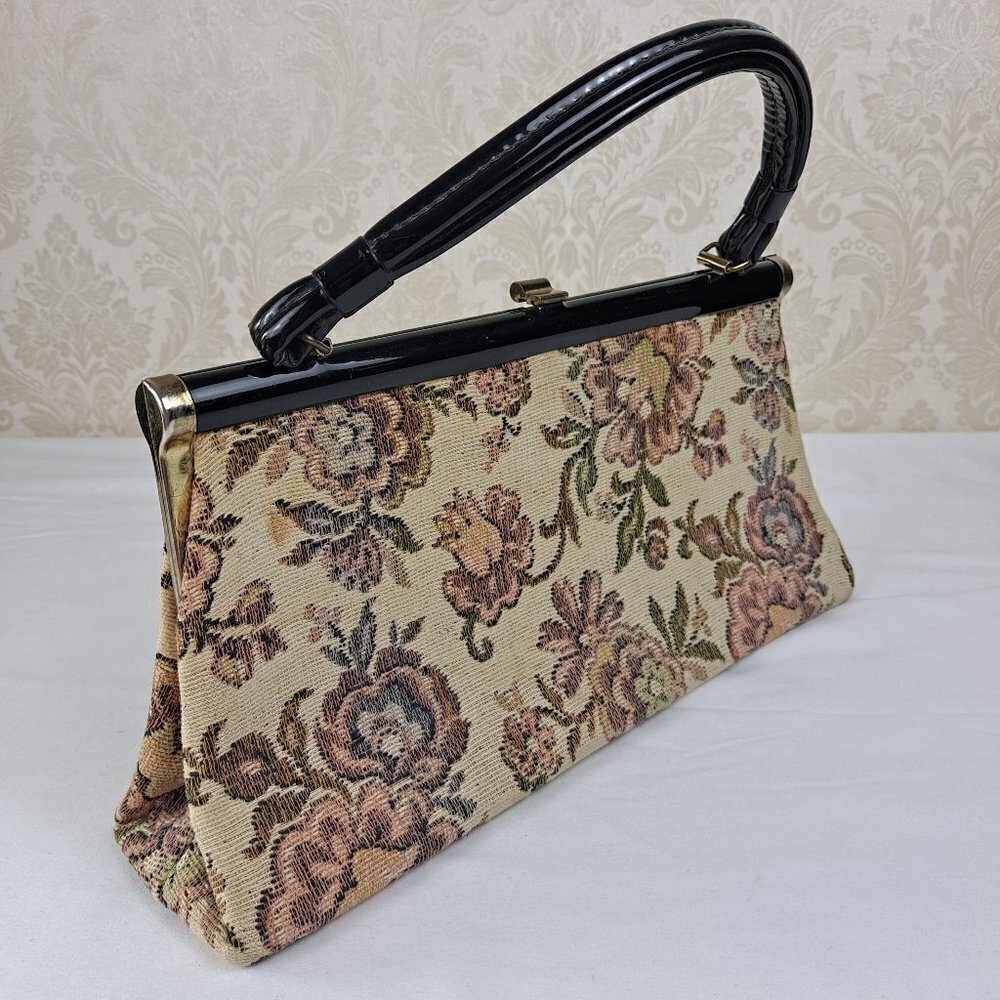 Dover 1950's Needlepoint Tapestry Frame Handbag Patent Top Handle Top Clasp Vtg - Picture 6 of 14